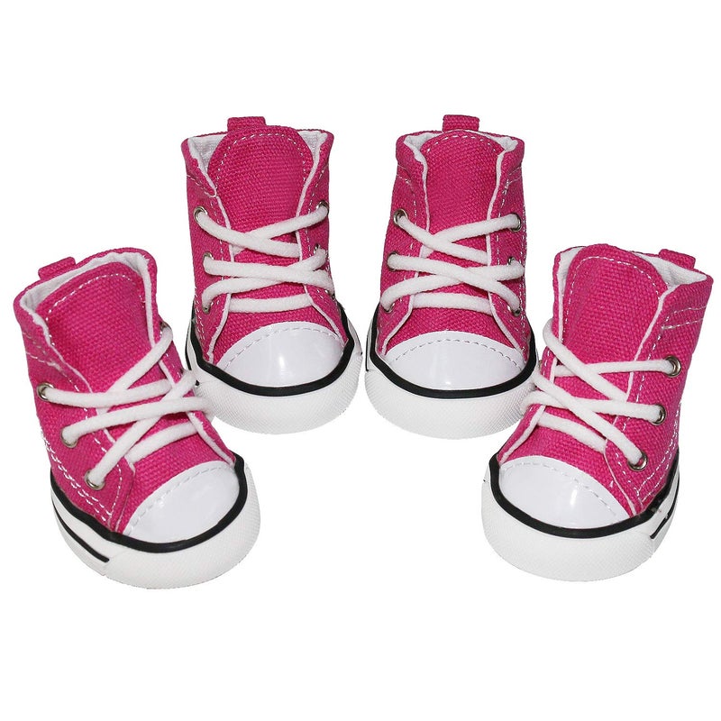 URBEST 4 Pcs Pet Dog Puppy Canvas Sport Shoes, Sneaker Boots, Outdoor Nonslip Causal Shoes (8#, Pink) - Image 1
